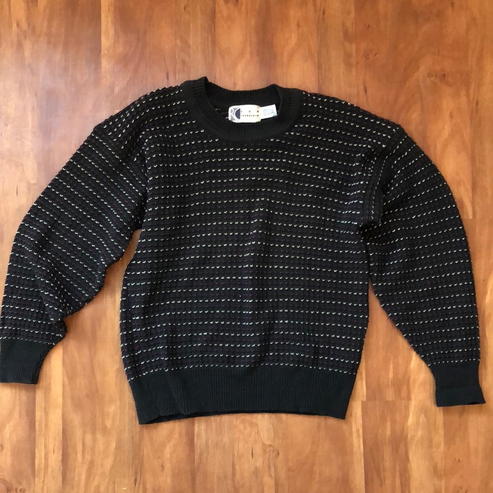 Vintage Ron Chereskin Black Sweater with white and pink accents 100% cotton